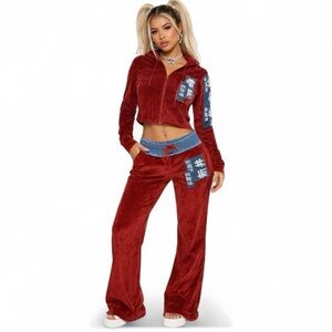 Y2K vintage Riley velour denim Asian character track suit